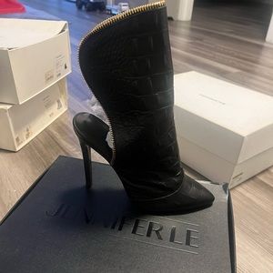 Black croc skin bootie